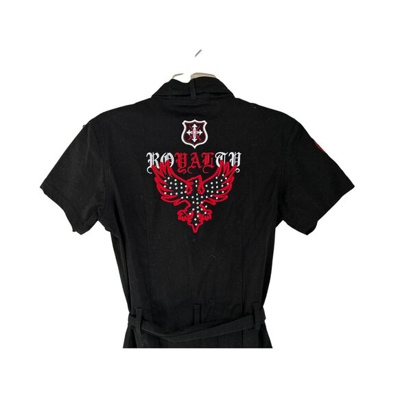 Raw Blue Womens Black Military-Inspired Shirt Dress With Red Embroidery Button F - Picture 4 of 9